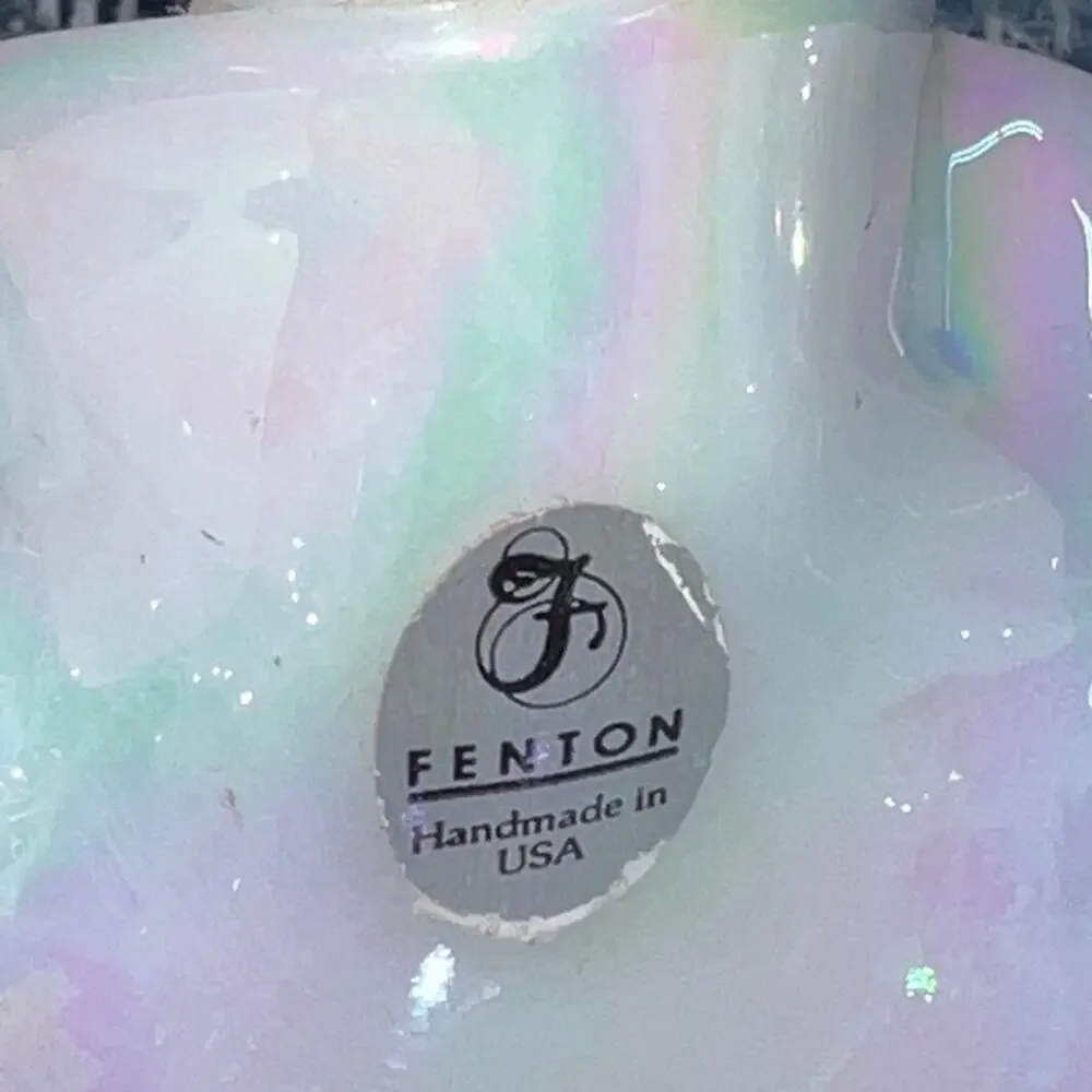 Fenton Hand painted Basket w/Handle Opalescent Signed by Artist
